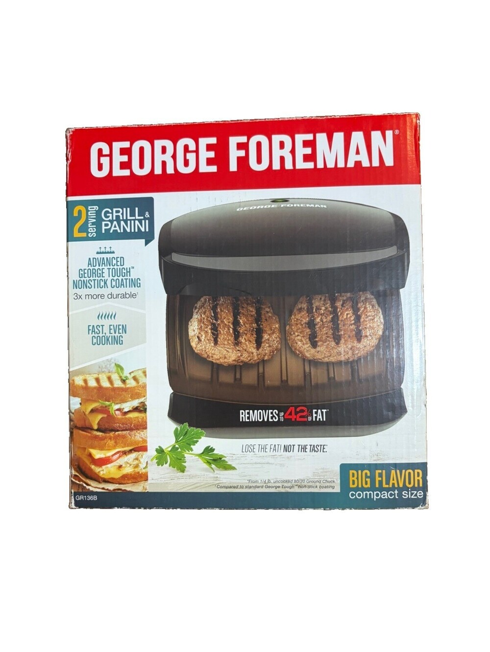 George Foreman GR136B Indoor 2-Serving Grill Non-Stick Coating RD DESCRIPTION